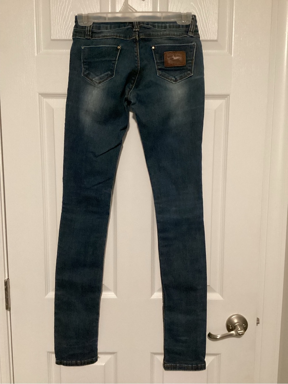 Gucci Dark Blue Denim Skinny Jeans with Brown Leather Patch